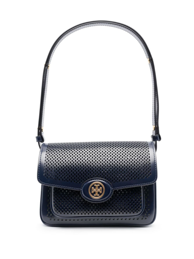 Tory Burch Small Robinson Perforated Shoulder Bag In Blue