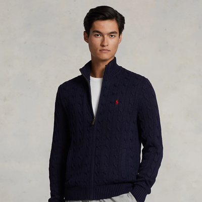Polo Ralph Lauren Cable-knit Cotton Full-zip Sweater In Hunter Navy