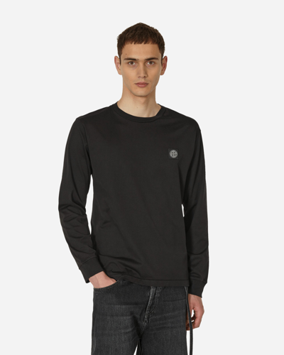 Stone Island Garment Dyed Logo Longsleeve T-shirt In Black