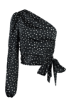 Pinko Thira One-shoulder Polka Dot Satin Blouse In Black