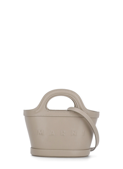 Marni Tropicalia Logo Embroidered Micro Tote Bag In Grey