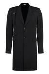 Alexander Mcqueen Black Single-breasted Coat With Harness Detail In Wool Man In Black