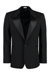 Alexander Mcqueen Mcqueen Stripe Stacked Shoulder Peak Lapel Blazer In Black