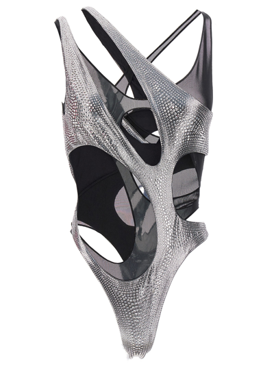 Mugler Studded Cut-out Swimsuit In Silver