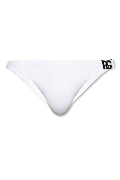 Dolce & Gabbana Dg Buckled Swim Briefs In White