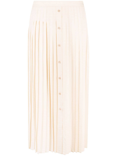 Prada Logo-jacquard Silk Pleated Skirt In Brown