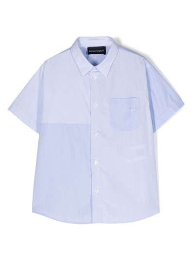 Emporio Armani Kids' Embroidered-logo Panelled Cotton Shirt In Blau