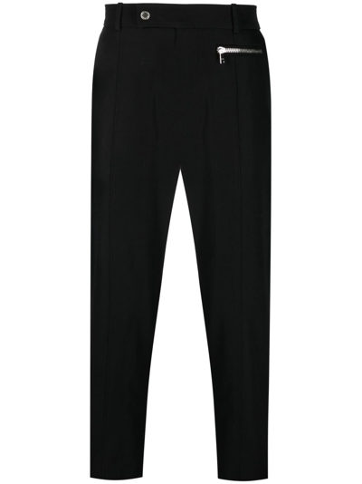 Balmain Tapered-leg Suede Cropped Trousers In Nero
