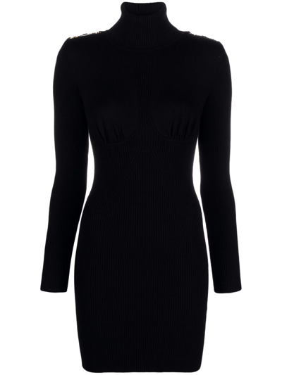 Elisabetta Franchi Knitted Long-sleeve Minidress In Schwarz