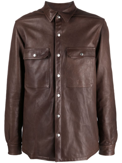 Rick Owens Luxor Leather Shirt Jacket In Brown