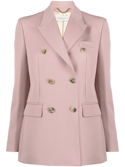 Golden Goose Journey Blazer Double-breasted Compact Gabardine Wool Clothing In Pink