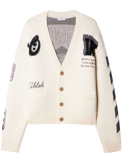 Off-white Moon Varsity Knit Cardigan In Beige