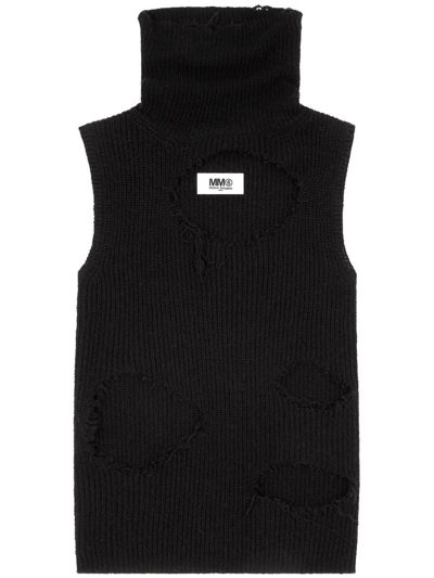 Mm6 Maison Margiela Cut-out Detailing High-neck Top In Schwarz