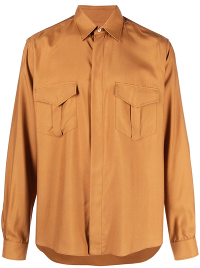 Bally Long-sleeved Silk Shirt In Deserto 22