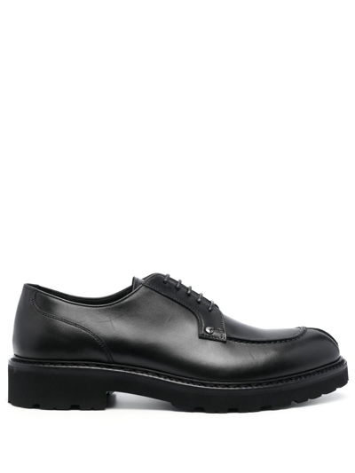 Canali Almond-toe Leather Derby Shoes In Schwarz