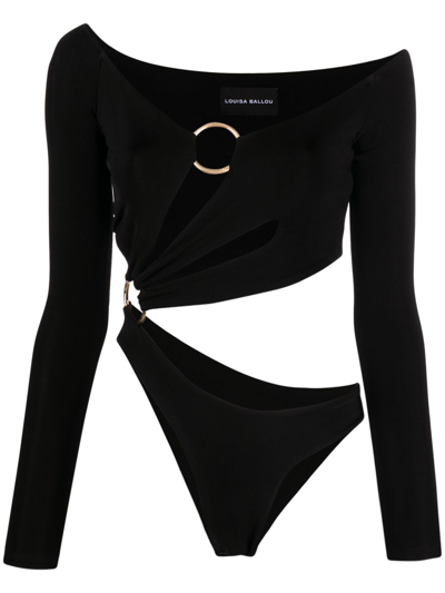 Louisa Ballou Cut-out Asymmetric Jersey Top In Black