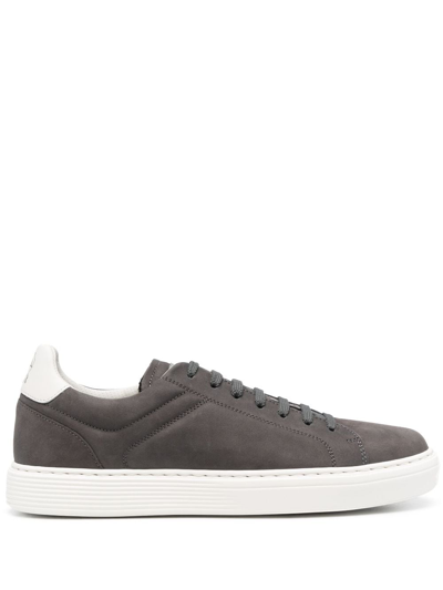Brunello Cucinelli Nubuck-leather Low-top Sneakers In Grey