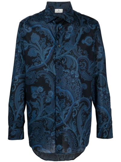 Etro Paisley-print Long-sleeve Shirt In Blue