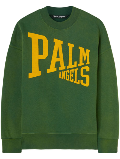 Palm Angels Logo-print Crew-neck T-shirt In Green Gold