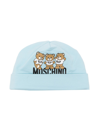 Moschino Babies' Teddy Bear 棉套头帽 In Blue