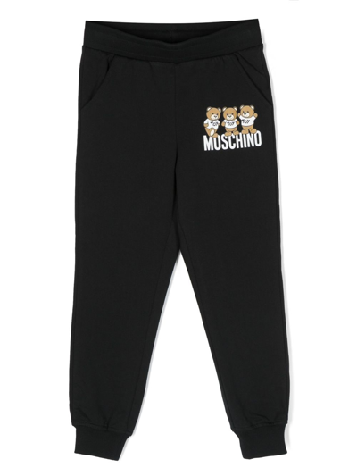 Moschino Kids' Teddy Bear Cotton Track Pants In Black