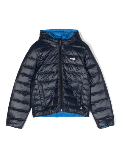 Bosswear Kids' Logo-print Padded Hooded Jacket In Blue