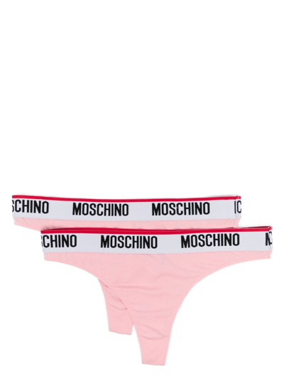 Moschino Logo-waistband Jersey Thong In Pink