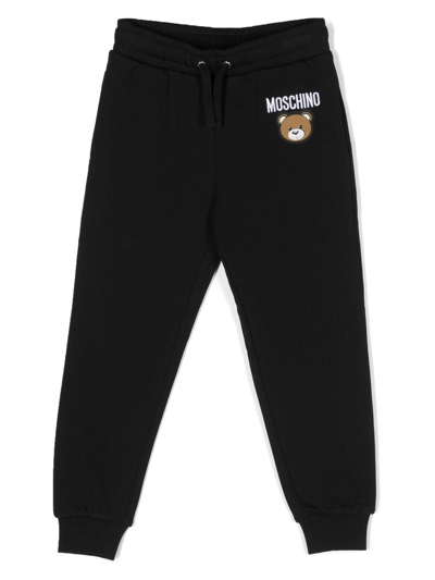 Moschino Kids' Logo-embroidered Track Trousers In Black