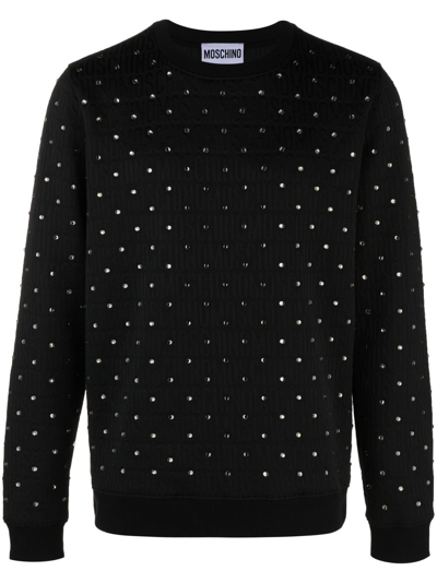 Moschino Crystal-embellished Crewneck Sweatshirt In Black