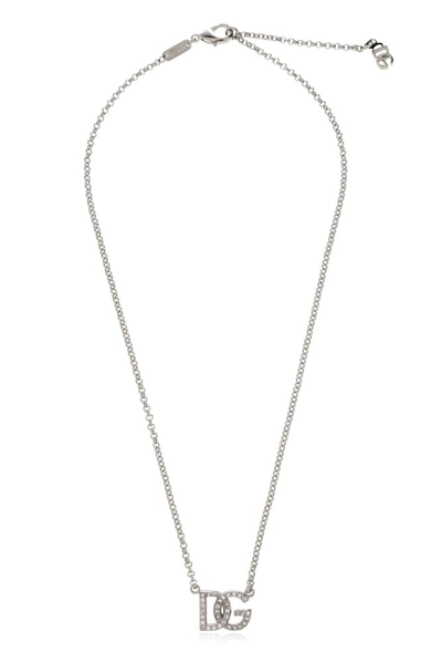 Dolce & Gabbana Logo Embellished Necklace In Silver