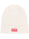KENZO WHITE BEANIE WITH PATCH LOGO AT THE FRONT IN WOOL BLEND MAN
