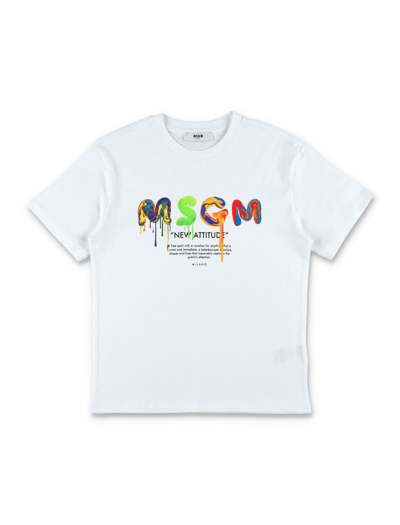 Msgm Kids' Logo T-shirt In White