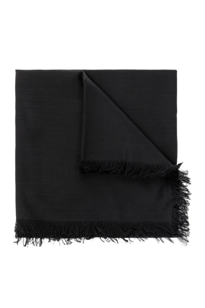 Dolce & Gabbana Black Patterned Silk Wrap Fringes Scarf