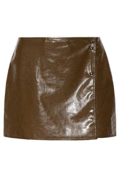 Ganni Faux-leather Mini Skirt In Brown
