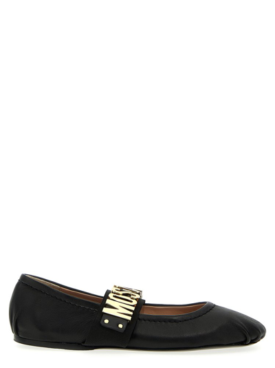 Moschino Logo Plaque Round Toe Flat Shoes In Black