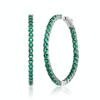 Rachel Glauber Rg White Gold Plated With Emerald Cubic Zirconia Inside-out Round Hoop Earrings In Green