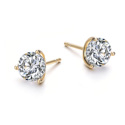 Rachel Glauber White Gold Plated And Clear Cubic Zirconia Solitaire Stud Earrings