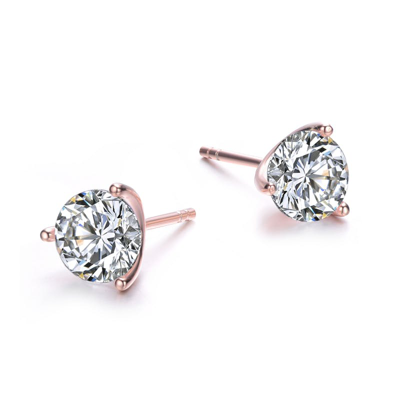 Rachel Glauber White Gold Plated 3-prong Martini Solitaire Stud Earrings