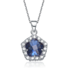 GENEVIVE GENEVIVE STERLING SILVER WHITE GOLD PLATED SAPPHIRE CUBIC ZIRCONIA FLOWER SHAPE DROP PENDANT NECKLAC