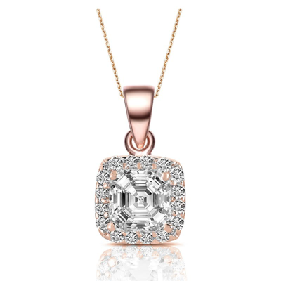 Genevive Gv Rose Gold Overlay Clear Cubic Zirconia Encrusted Necklace In Pink