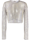 Ganni Embellished Mesh Blouse In Silver