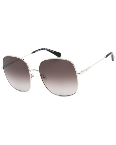 Ferragamo Sf300s 041 Rectangular Sunglasses 59 Mm In Silver