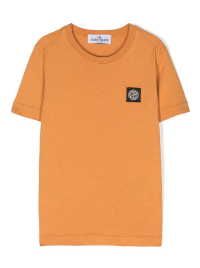 Stone Island Junior Kids' Compass-patch Cotton T-shirt In Orange