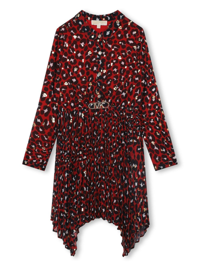 Michael Kors Kids' Mk Empire Leopard-print Dress In Red