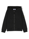 STONE ISLAND JUNIOR COMPASS-PATCH ZIP-UP COTTON HOODIE