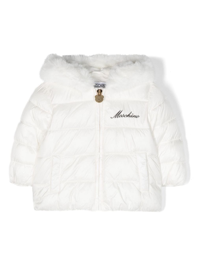 Moschino Babies' Logo-embroidered Cotton Padded Jacket In White