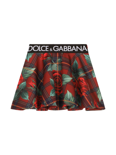 Dolce & Gabbana Kids' Scuba Circle Skirt With Branded Elasticated Waistband In Red