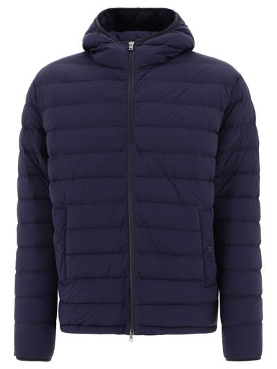 Herno Hooded Down Jacket In Light Stretch Nylon In Blue