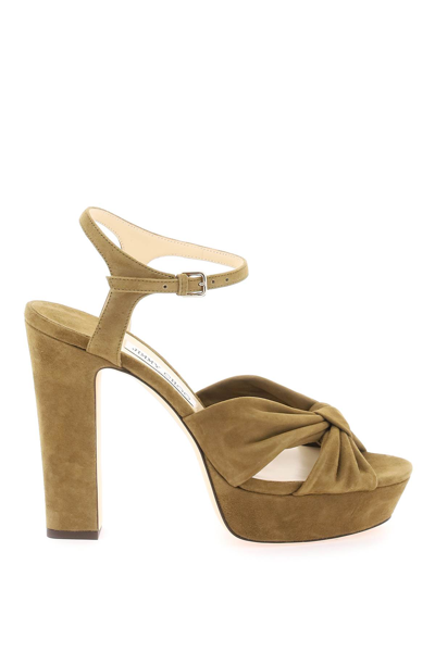 Jimmy Choo Heloise 120 Suede Platform Sandal In Green