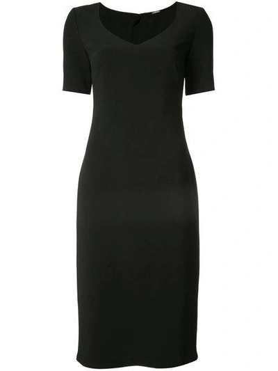 Adam Lippes Stretch Cady Short Sleeve Dress With Side Pleats In Black